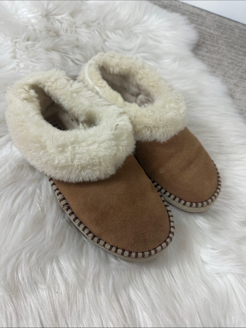 UGG Brown Suede Wrin Chestnut Whipstitch Mule Slippers 7
